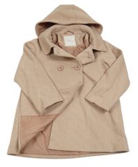 Pudrový vzorovaný flaušový podšitý kabát s kapucí Next