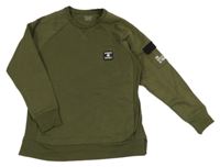 Khaki mikina s nášivkou a zeměkoulemi a nápisy PRIMARK