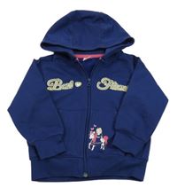 Tmavomodrá propínací mikina s nápisem a princeznou a jednorožcem a kapucí Kiki&Koko