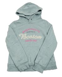 Mentolová melírovaná mikina s nápisy a kapsou a kapucí H&M