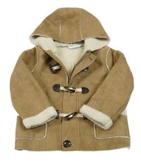 Hnědý semišový zateplený kabát s kapucí Smile 