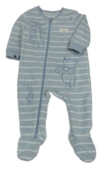 Světlemodrošedo-bílý pruhovaný fleecový overal s Pú s kamarády George