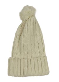 Smetanová žebrovaná vzorovaná pletená čepice s bambulí