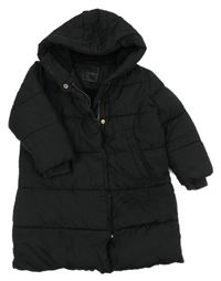 Černý prošívaný šusťákový zimní kabát s kapucí Next