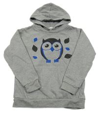 Šedá melírovaná mikina se sovičkou a kapsou a kapucí James&Nicholson