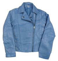 Modrý koženkový jarní crop křivák s prošíváním YIGGA