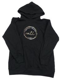 Černá dlouhá mikina se znakem s nápisy a kapucí FRUIT of the LOOM