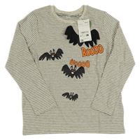 Nové - světlešedo-černé pruhované/vzorované melírované triko s dinosaury C&A