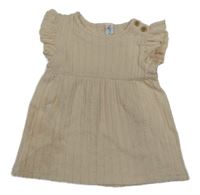 Světlepudrová žebrovaná vzorovaná šatová tunika s volánky Topomini