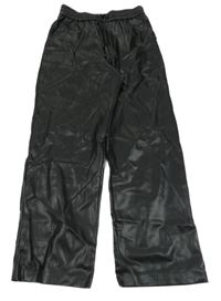 Černé wide leg koženkové kalhoty ZARA
