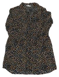 Černé kytičkované propínací košilové šaty H&M