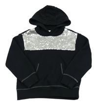 Černá teplá mikina s flitry a kapsou a kapucí M&S