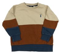 Béžovo-tmavohnědo/tmavomodrá oversize mikina s výšivkou Next