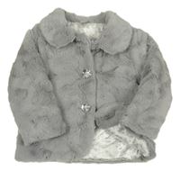 Šedý kožešinový zateplený kabátek s límečkem Tu