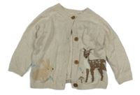 Světlebéžový melírovaný propínací svetr se zvířátky Tu