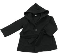 Černý flaušový kabát s páskem a kapucí SHEIN