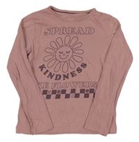 Starorůžové triko s květem/smajlíkem a nápisy George