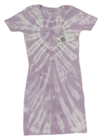 Nové - fialovo-bílé batikované žebrované elastické šaty se srdíčkem Matalan