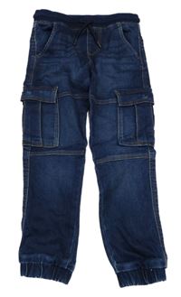 Tmavomodré cargo cuff teplákové rifle s úpletovým pasem PRIMARK