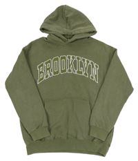 Khaki mikina s nápisem a kapsou a kapucí H&M