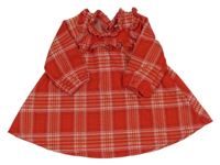 Červeno-béžovo-bílo-černé kostkované vzorované úpletové šaty s volánky so cute