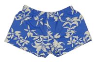 Modré nohavičkové plavkové kalhotky s bílými kytičkami 