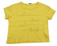 Tmavožluté crop tričko s nápisy z kamínků mayoral