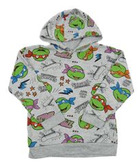Šedá melírovaná mikina se Želvami Ninja a kapucí PRIMARK