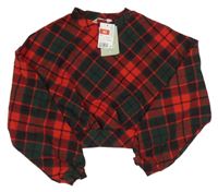 Nové - červeno-tmavosmaragdovo-černá károvaná crop mikina H&M