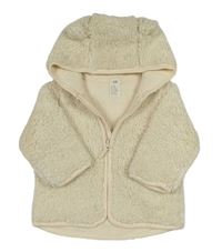 Krémová chlupatá podšitá propínací mikina s kapucí s oušky H&M