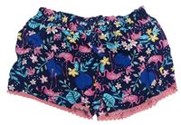 Tmavomodré květované lehké kraťasy s plameňáky Primark