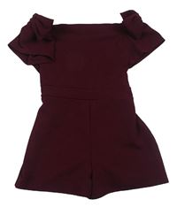 Vínový kraťasový overal s mašlemi River Island