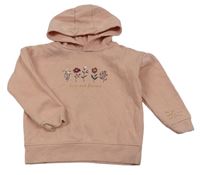 Růžová mikina s květinami a kapucí Primark