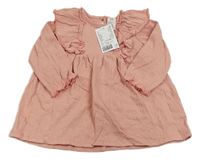 Růžové žebrované šaty s volánky H&M