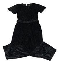 Černý třpytivý sametový culottes overal F&F