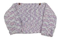 Bílo-lila-růžový vzorovaný crop svetr