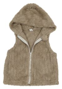 Hnědá pruhovaná chlupatá propínací vesta s kapucí Shein