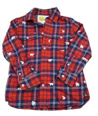 Červeno-tmavomodro-bílá kostkovaná košile s medvědy Mini Boden