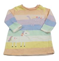 Barevné pruhované teplákové šaty s dinosaurem a jednorožcem F&F