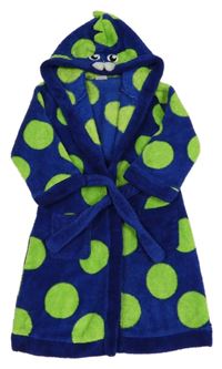 Safírový puntíkatý chlupatý župan s kapucí - příšerka Miniclub