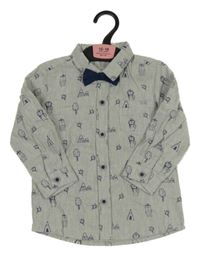 Nové - Šedá melírovaná košile s obrázky + motýlek Dunnes