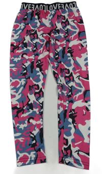 Bílo-modrošedo-fuchsiové army legíny