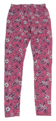 Tmavorůžové květované legíny s listy Y.F.K.