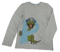 Šedé melírované triko s dinosaurem Kids