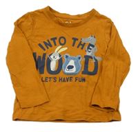 Hnědé triko se zvířaty a nápisem C&A