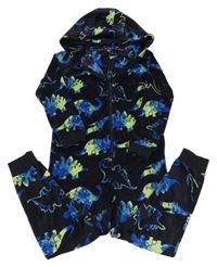 Černá plyšová kombinéza s dinosaury a kapucí Tu