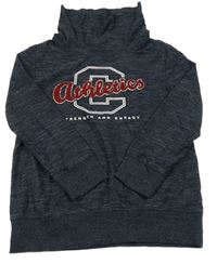 Tmavomodrá melírovaná žebrovaná mikina s nápisem a komínovým límcem Yigga