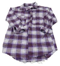 Fialovo-lila-bílé kostkované propínací košilové šaty Zara