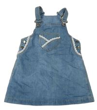 Modré riflové laclové šaty se srdcem s krajkou Topolino