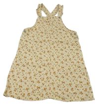 Béžové květované riflové laclové šaty Vertbaudet